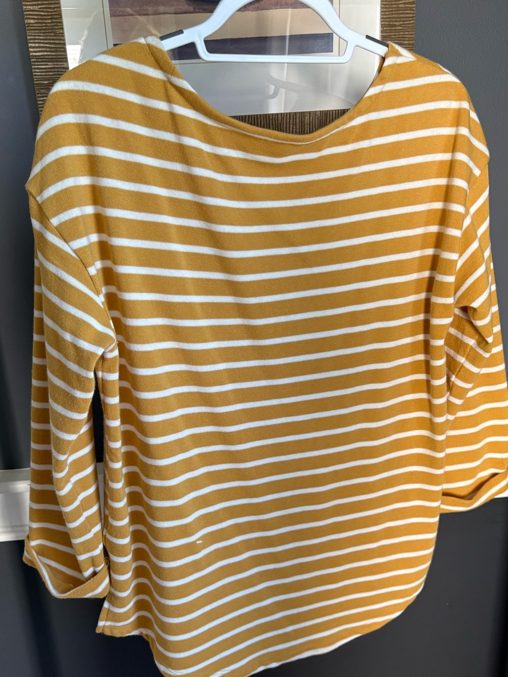 Old Navy Mustard Yellow White Stripe Pullover Large